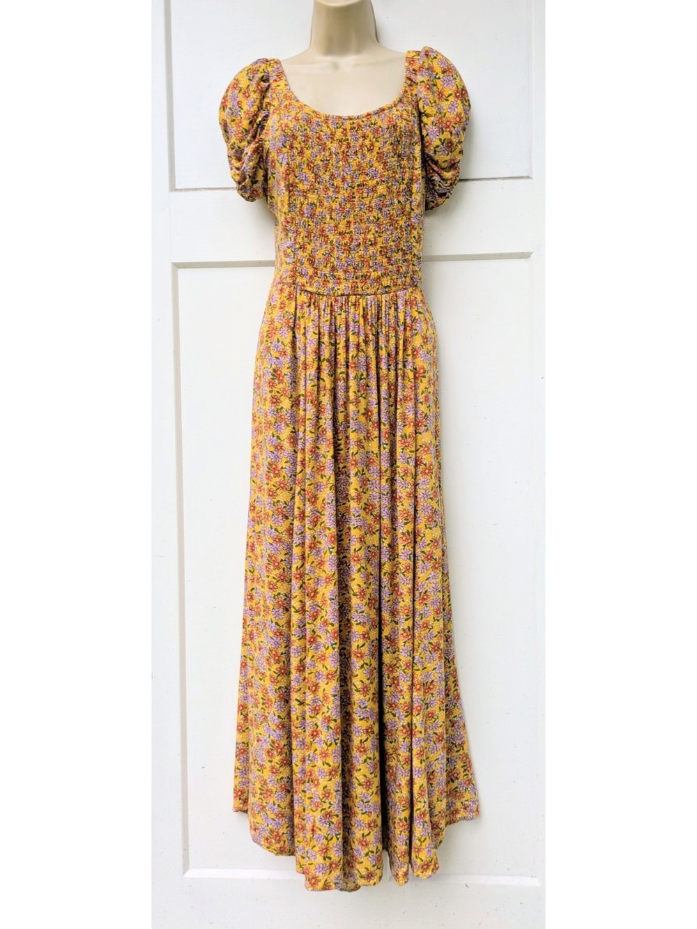 EASEL Yellow Ditsy Floral Retro Print Cross Over Back Maxi Dress L